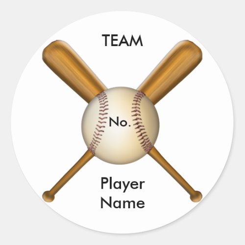 Baseball and Crossed Bats Customizable Classic Round Sticker