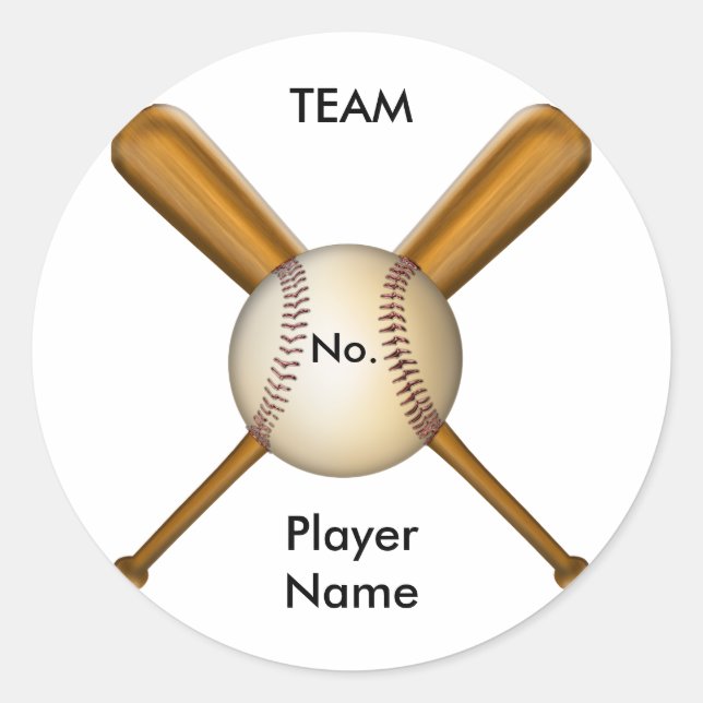 Baseball and Crossed Bats Customizable Classic Round Sticker (Front)