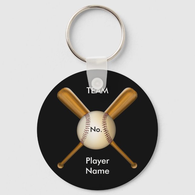 Baseball and Crossed Bats Customizable Keychain (Front)