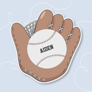 Baseball and Mitt Doodle Kid Vinyl Sticker