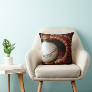 Baseball and Mitt Throw Pillow