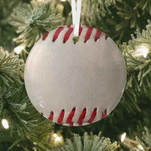 Baseball and Softball Red Stitching Glass Ornament