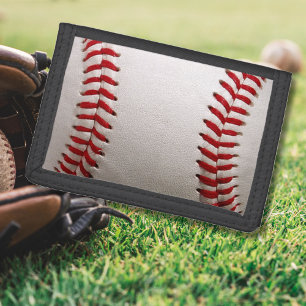 Baseball and Softball Red Stitching Tri-fold Wallet
