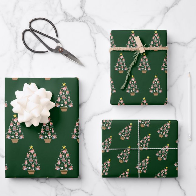 Baseball Animals Christmas Tree Wrapping Paper Sheets (Front)