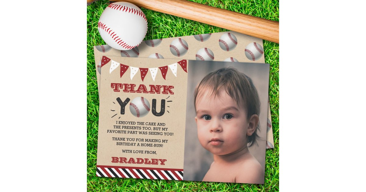 Baseball Any Age Birthday Photo Thank You Card | Zazzle