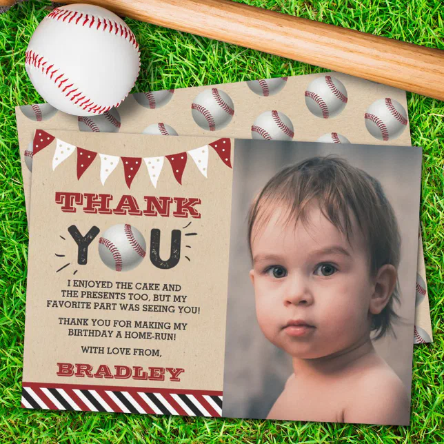 Baseball Any Age Birthday Photo Thank You Card | Zazzle