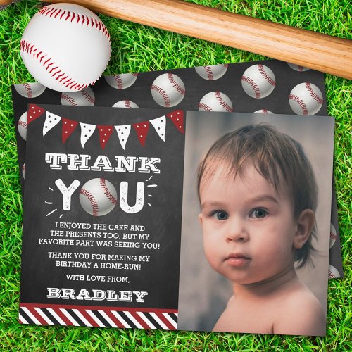 Baseball Any Age Birthday Photo Thank You Card