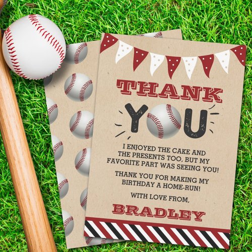 Baseball Any Age Birthday Thank You Card