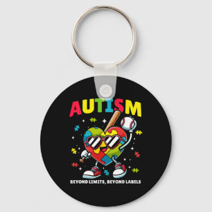 Baseball Autism Awareness Colorful Puzzle Heart Fo Keychain