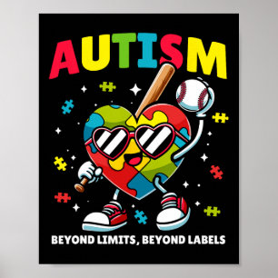 Baseball Autism Awareness Colorful Puzzle Heart Fo Poster