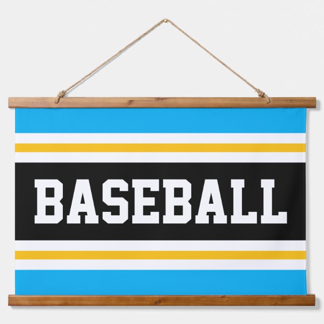 BASEBALL Azure Blue Black Orange White Stripes  Hanging Tapestry (Front)