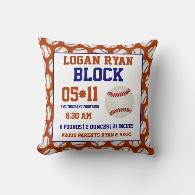 Baseball Baby Birth Announcement Pillow (Front)