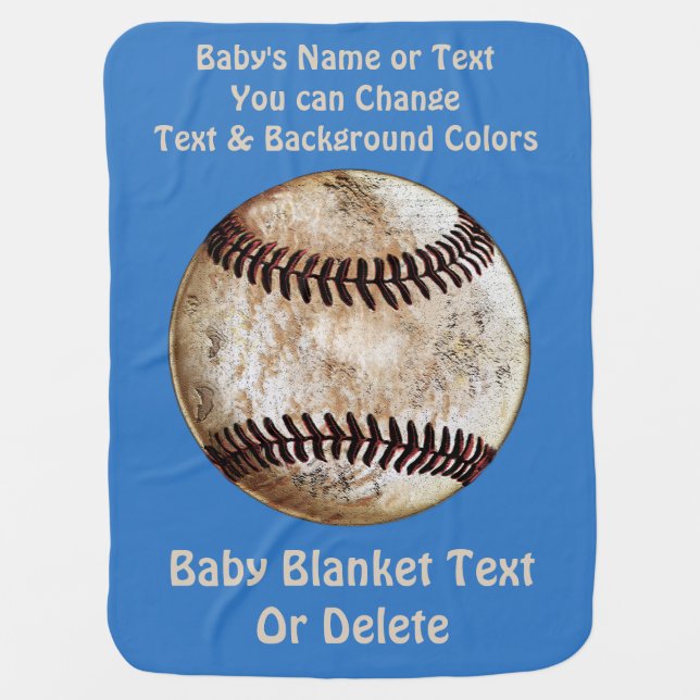 Baseball Baby Blanket, Your COLORS and TEXT Receiving Blanket (Front)
