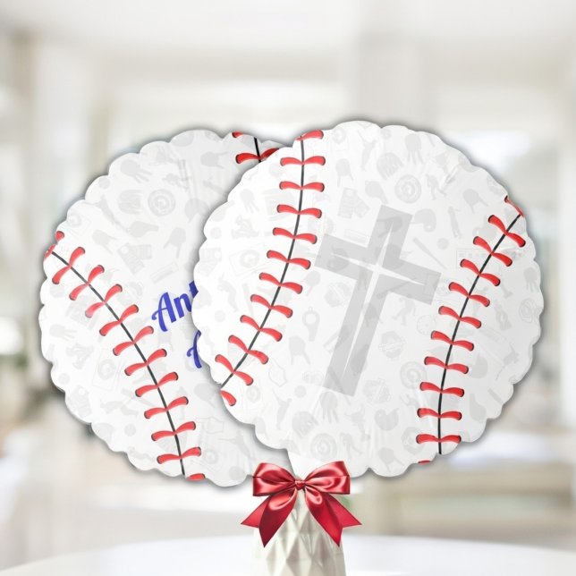 Baseball Baby Dedication Cross Custom Name Balloon (Creator Uploaded)