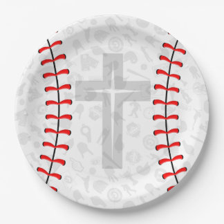 Baseball Baby Dedication Cross Party Paper Plates