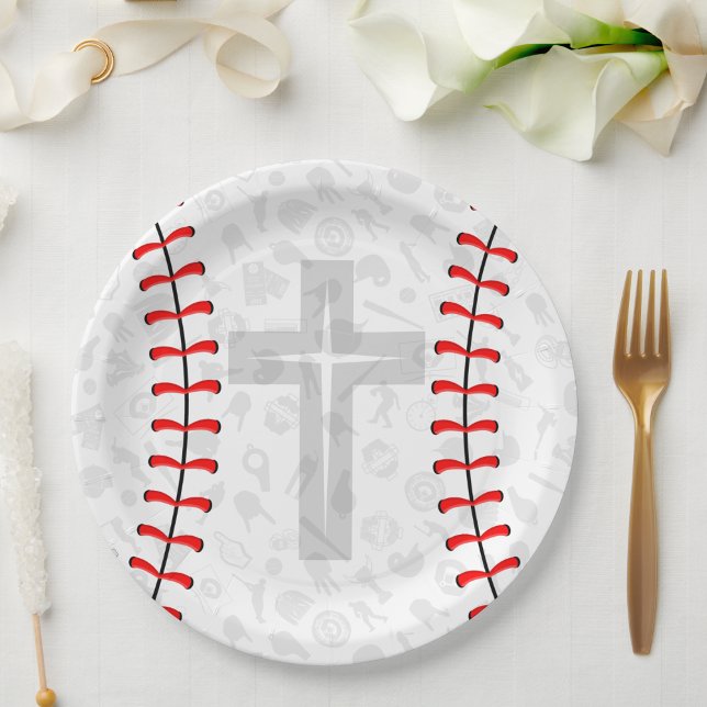 Baseball Baby Dedication Cross Party Paper Plates (Creator Uploaded)