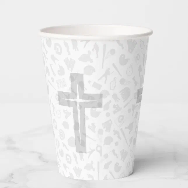 Baseball Baby Dedication Party Paper Cups w/ Cross | Zazzle