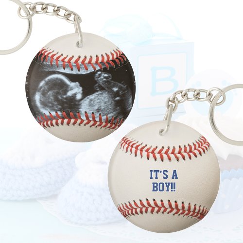 Baseball Baby Gender Reveal Ultrasound Its a Boy Keychain