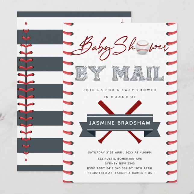 Baseball Baby Shower By Mail Invitation (Front/Back)