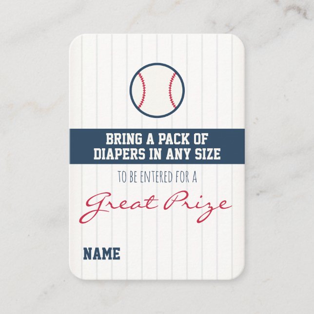 Baseball Baby Shower Diaper Raffle Ticket Enclosure Card (Front)