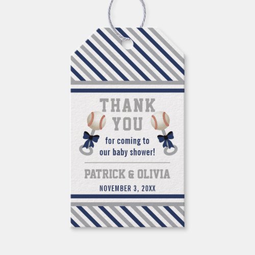 Baseball Baby Shower Favor Tag Blue Gray Gift Tags