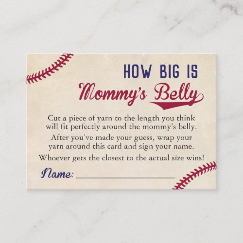 Baseball Baby Shower How Big is Mommys Belly Calling Card