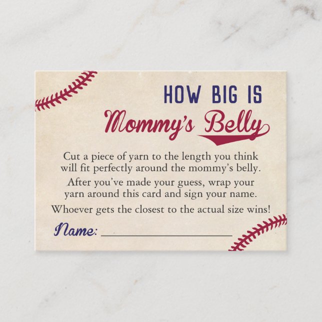 Baseball Baby Shower How Big is Mommy's Belly Calling Card (Front)