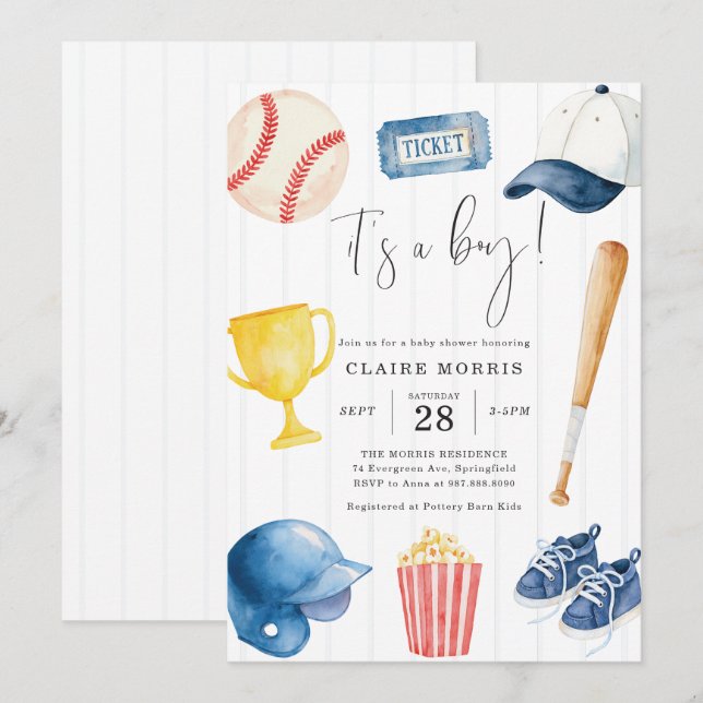 Baseball Baby Shower Invitation (Front/Back)