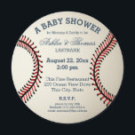 Baseball Baby Shower Invitation<br><div class="desc">Round baseball shaped baby shower invitation with blue text for mommy and daddy's future little slugger.</div>