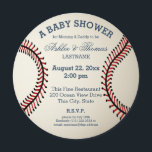 Baseball Baby Shower Invitation<br><div class="desc">Round baseball shaped baby shower invitation with blue text for mommy and daddy's future little slugger.</div>