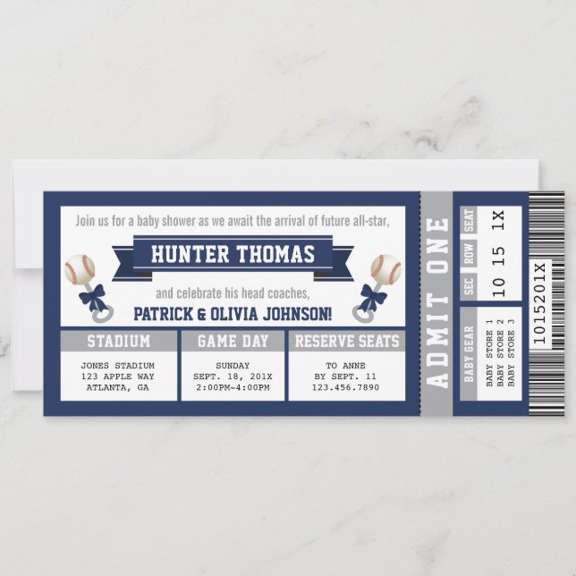 Baseball Baby Shower Invitation, Blue, Gray Invitation (Front)