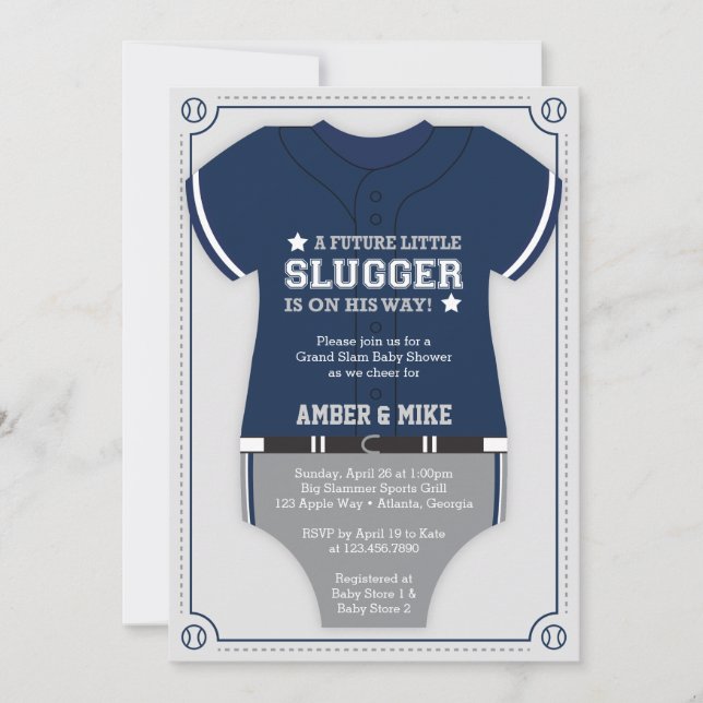 Baseball Baby Shower Invitation, Blue, Gray Invitation (Front)