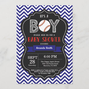 Baseball Baby Shower Invitation Boy Blue Chevron