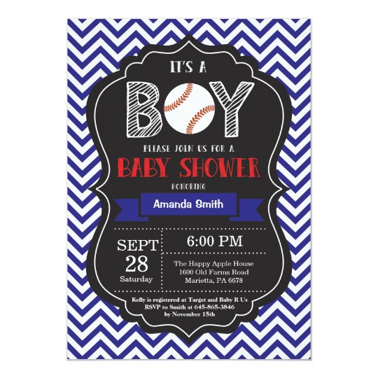 Baseball Baby Shower Invitation Boy Blue Chevron