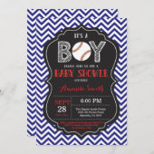 Baseball Baby Shower Invitation Boy Blue Chevron (Front/Back)