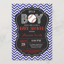 Baseball Baby Shower Invitation Boy Blue Chevron