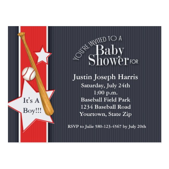 Baseball Baby Shower Invitation Navy Red