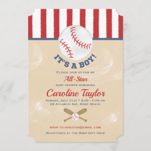 Baseball Baby Shower Invitation Ticket Style