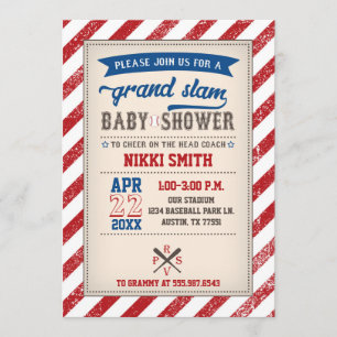 Baseball Baby Shower Invitation Vintage Red Blue