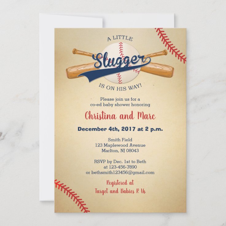Baseball Baby Shower Invitations Little Slugger Zazzle
