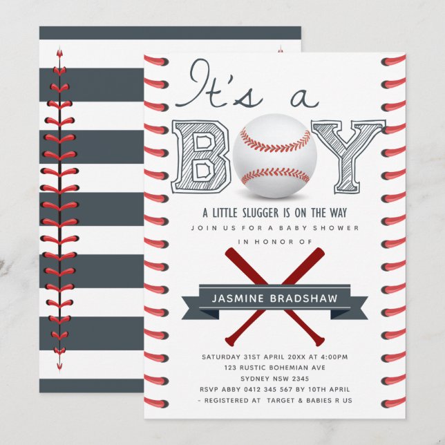 Baseball Baby Shower It's a Boy Invitation (Front/Back)