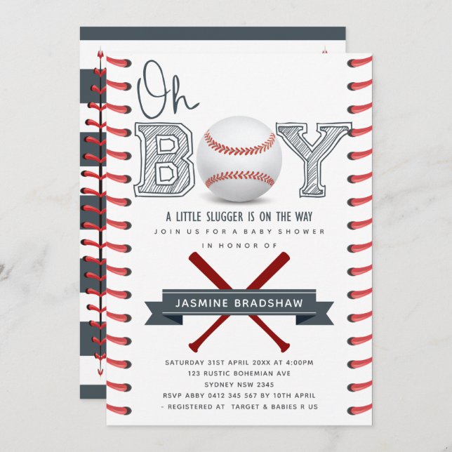 Baseball Baby Shower Oh Boy Invitation (Front/Back)