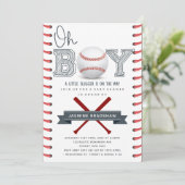 Baseball Baby Shower Oh Boy Invitation (Standing Front)
