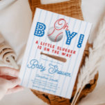 Baseball Baby Shower Sports Theme Invitation<br><div class="desc">Cute sports theme baby shower invitation card featuring illustrations of a baseball and bat. The typography text says "oh boy! a little slugger is on the way." Blue and red color theme.</div>