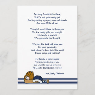 Baseball Baby Shower Thank you note with poem Invitation