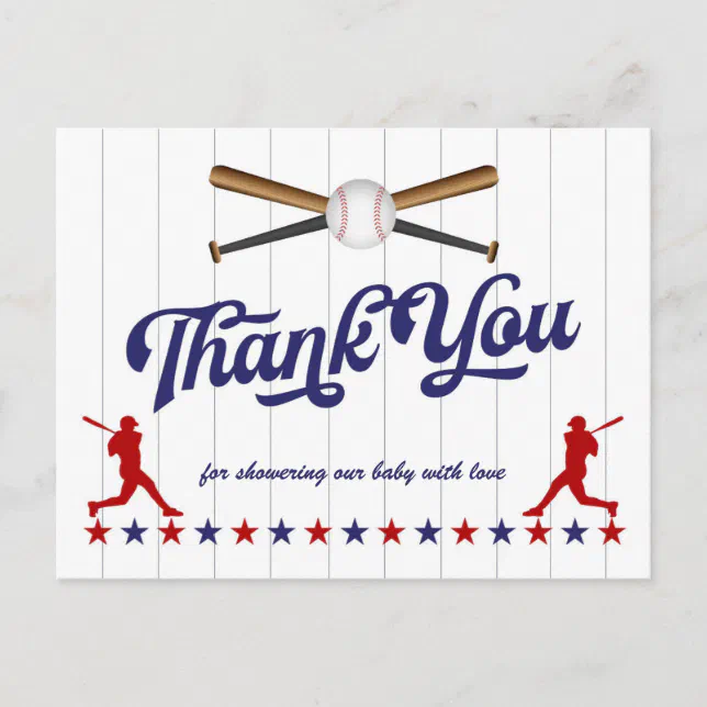 Baseball, Baby Shower thank you postcard | Zazzle