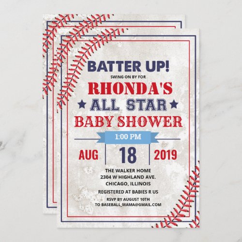 Baseball Baby Shower Vintage Grunge Invitation