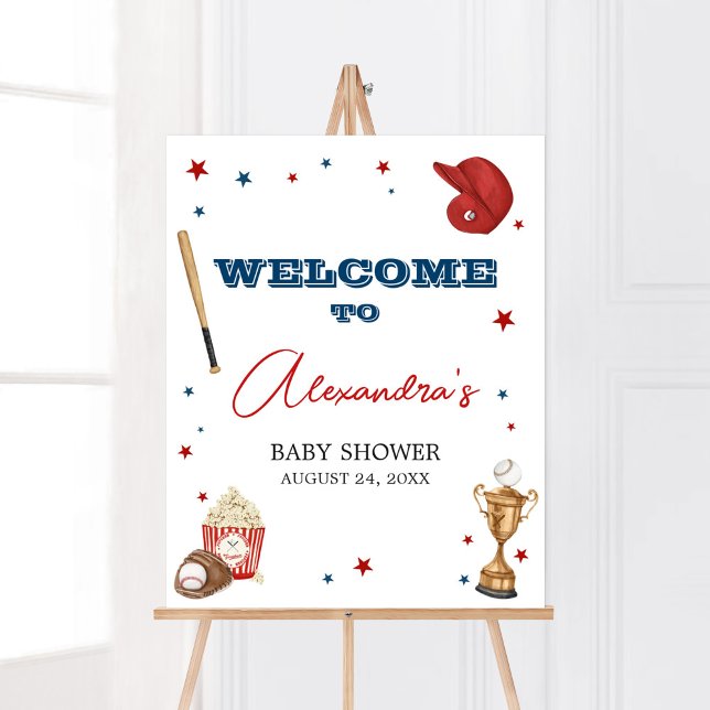 Baseball Baby Shower Welcome Poster (Oh Boy Little Slugger Baby Shower Welcome Sign)