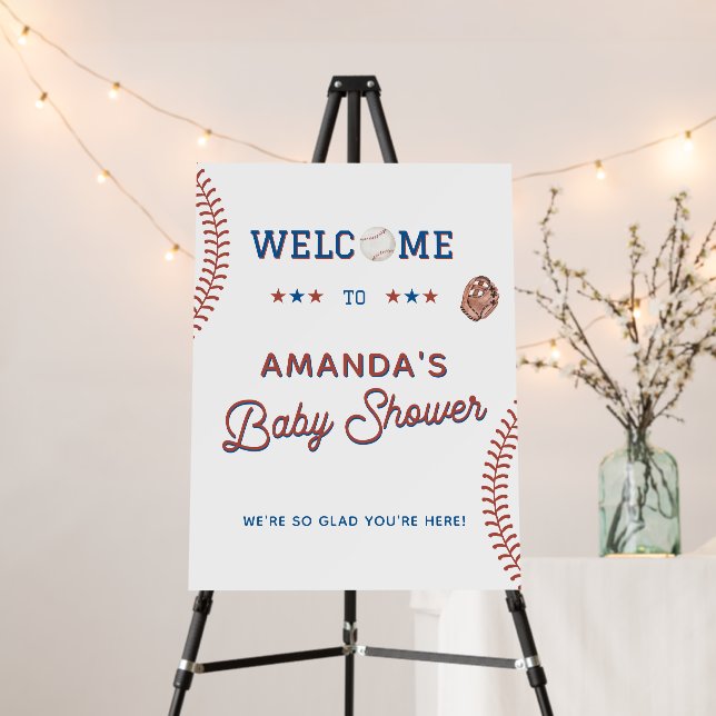 Baseball Baby Shower Welcome Sign, Baseball Baby Foam Board (In Situ (Stand))