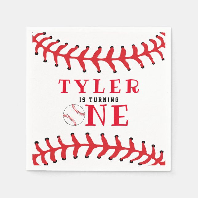 Baseball Ball 1st Birthday Sports Boy Birthday Napkins (Front)